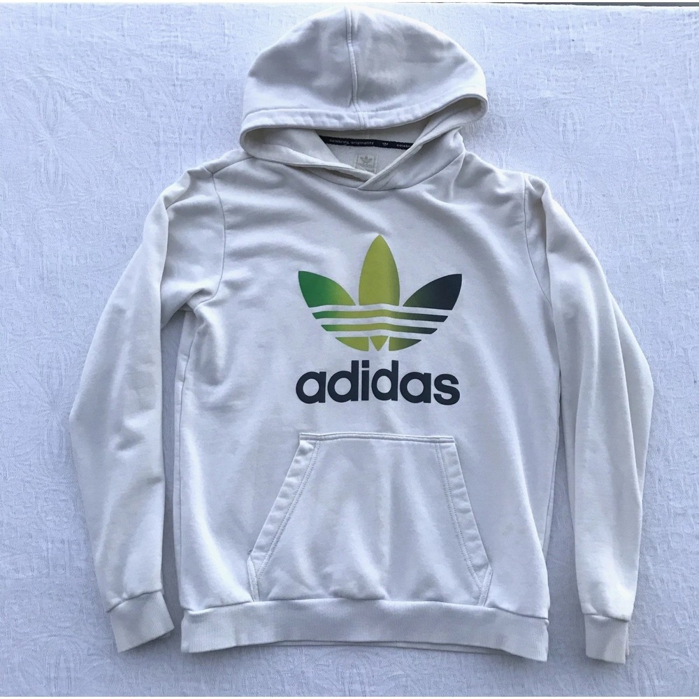 Adidas Original Trefoil Hoodie WHITE Medium Sweatshirt Pullover PUMA Sweater VTG